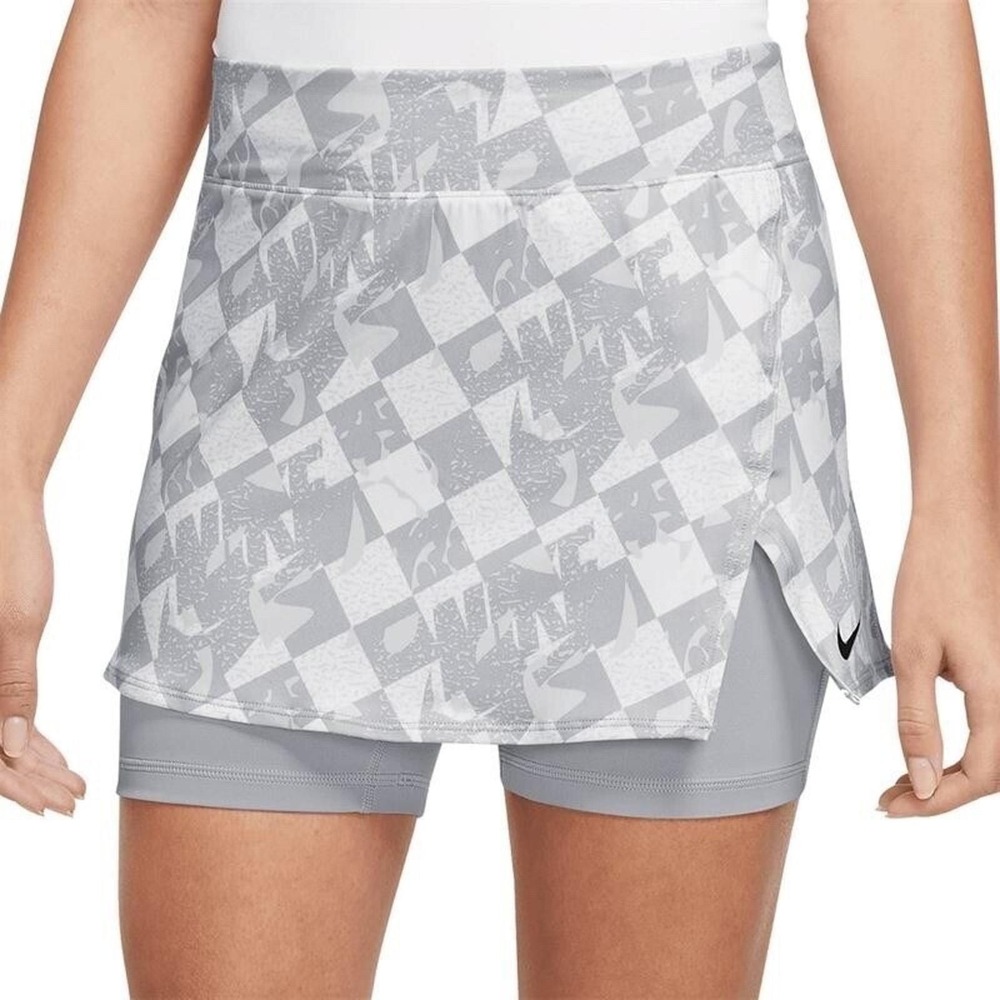 Nike Court Dri Fit Victory Print Tennis Skirt Womens XS Gray Swoosh Skort